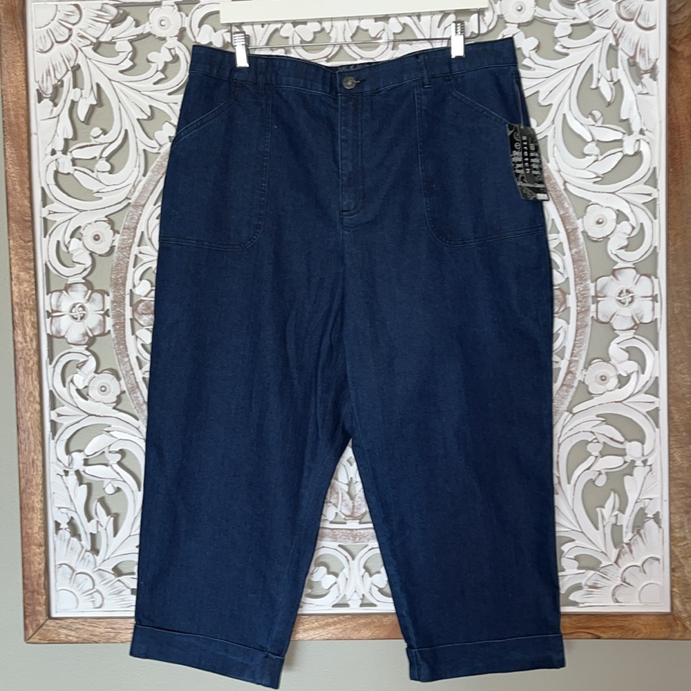 Erika Plus Size Stretch Dark Denim Cropped Rolled Woman's Comfort Jeans sz18 NWT
